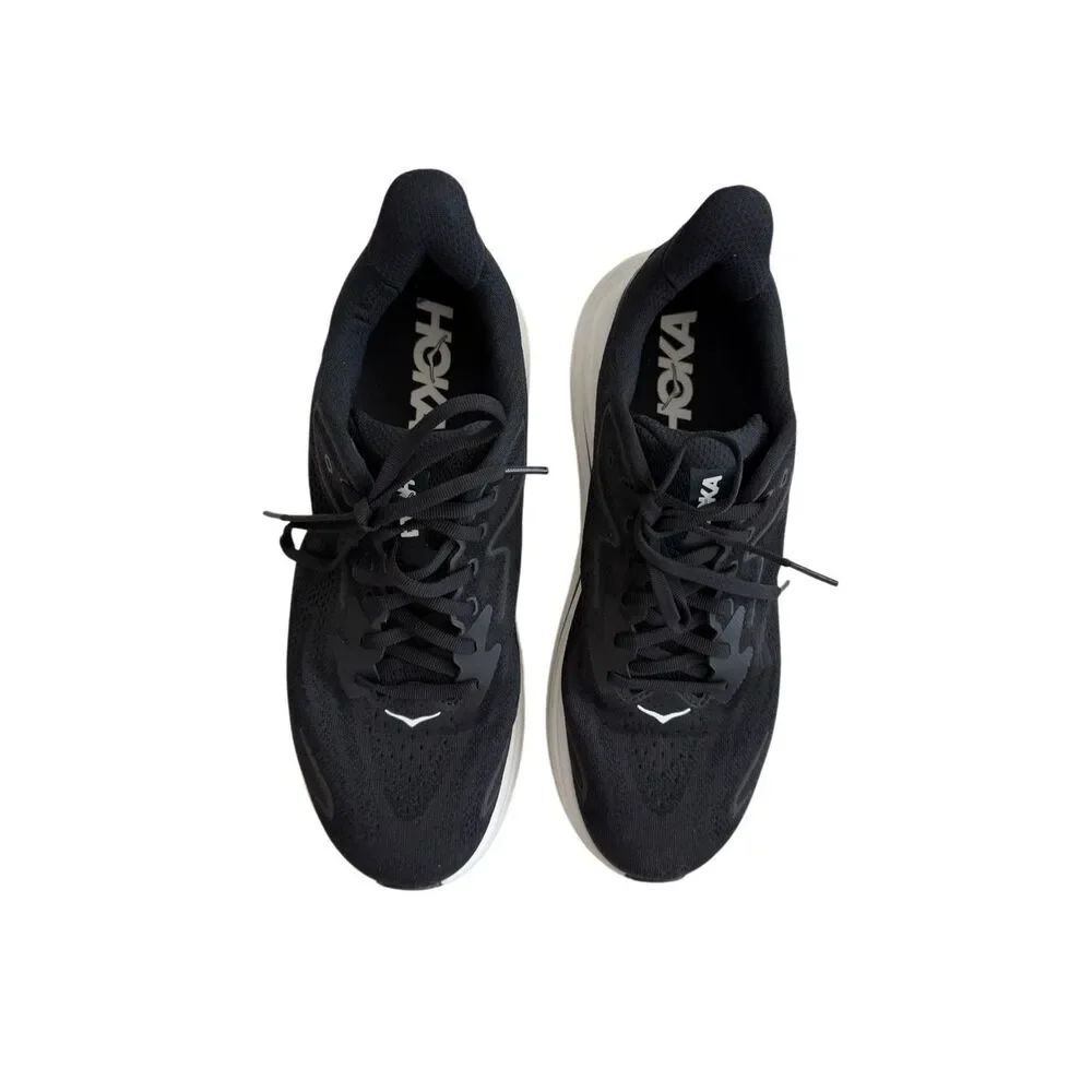 Hoka Mens Black & White Clifton 10 Jacquard Mesh Running Sneakers Size 9.5D
